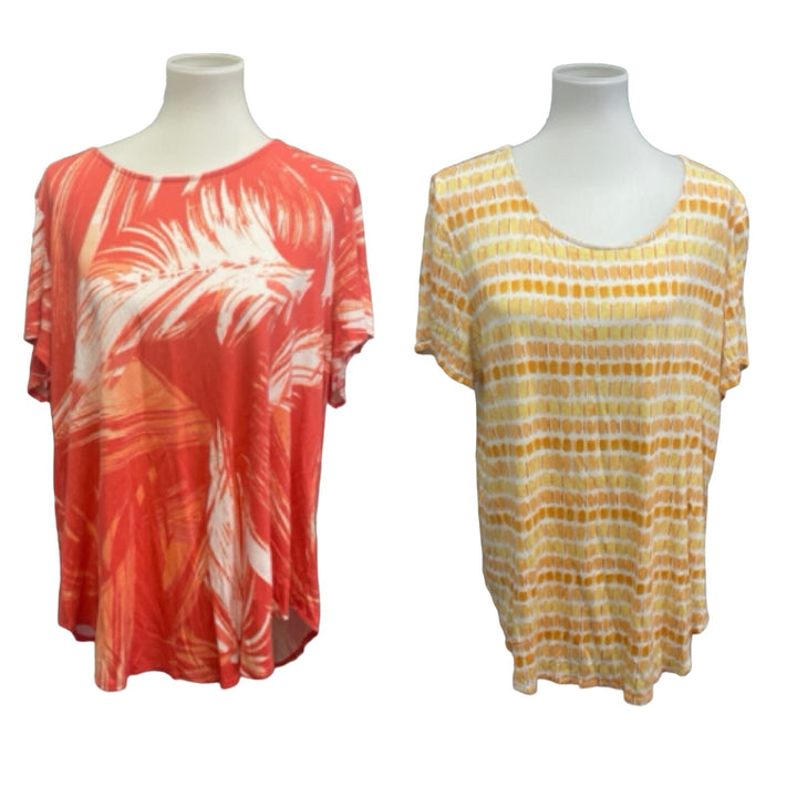 Lot of 2 Alfani Womens Plus Size 3X Rayon Spandex Blend Short Sleeve Tee Shirts
