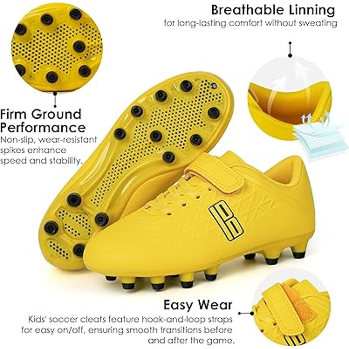 New Brooman Little Kids Size 2 Yellow Lace Up Hook Loop Soccer Cleas Spike Shoes