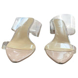 Vivianly Womens Size 10 Clear Strap Pointed Toe 3.5" Stiletto Heel Sandal Shoes