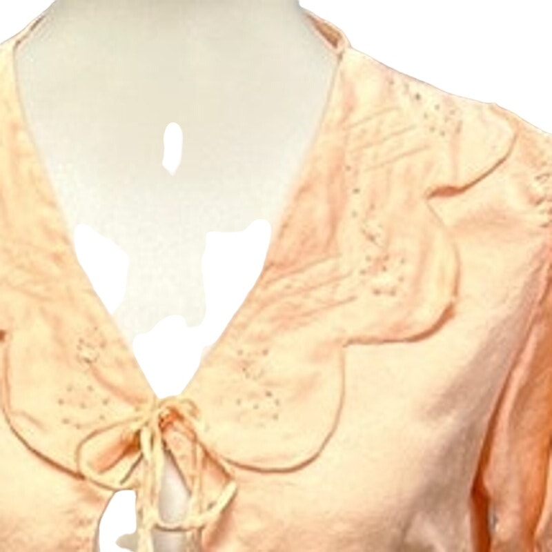 Vintage Handmade Womens Medium Silky Front Tie Scalloped Collar Open Front Top
