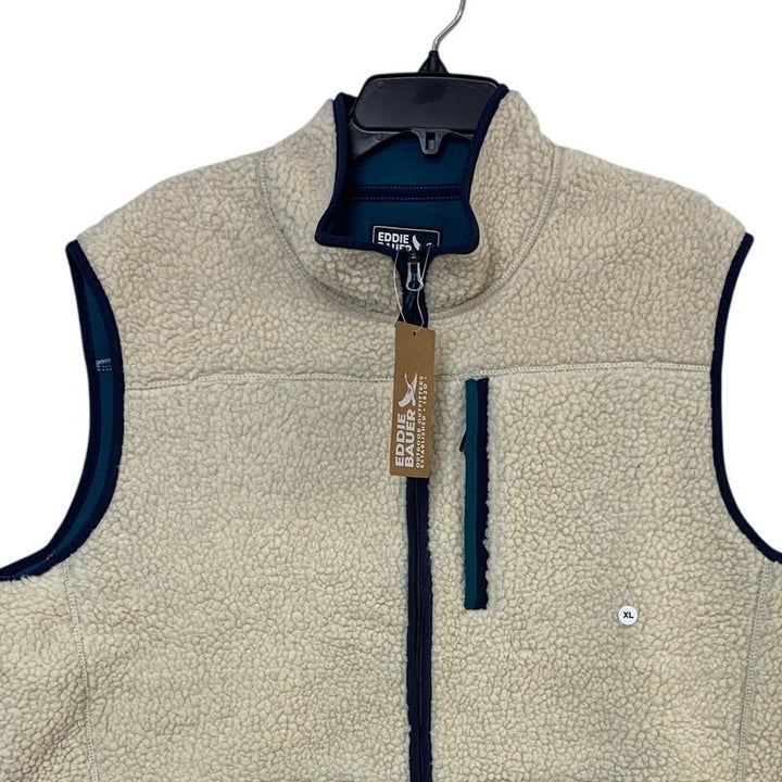 New Eddie Bauer Mens XL Cream Full Zip Polyester Sherpa Chilali Vest w Pockets