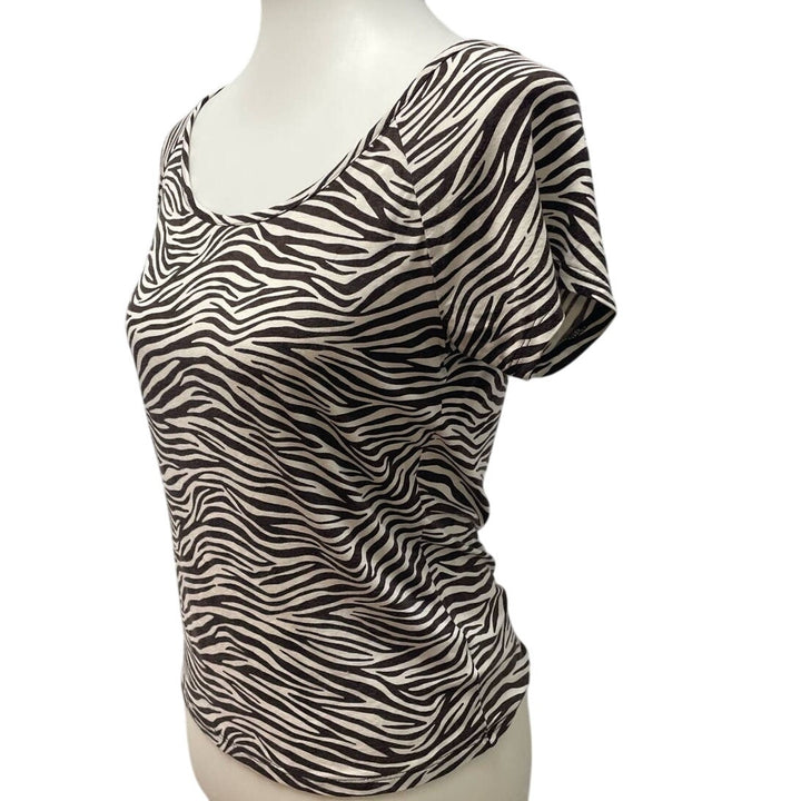 Michael Kors Womens Medium Zebra Stripe Short Sleeve Stretchy Rayon Blend Top