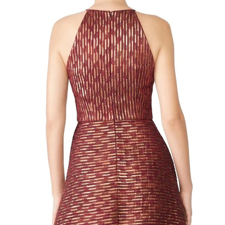 Badgley Mischka 18 Tall Ruby Metallic Gold Hi Low Leg Slit Halter Dress Gown