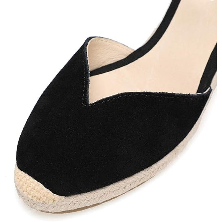 New Tonivis Women Size 7.5 Black Faux Suede Wedge Espadrille Ankle Strap Sandals