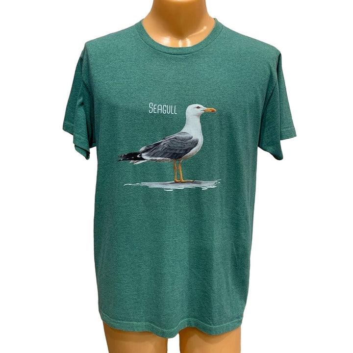 Upcycled Hand Printed Mens Medium Summer Seagull Ukraine Flag Slava Ukraini Tee