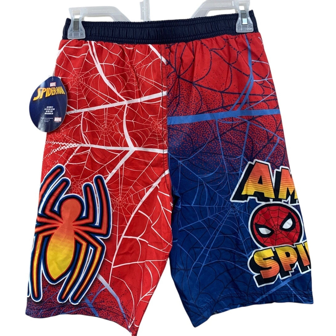 NWT New Marvel Spiderman Boys Medium Webbing Lined Swimming Swim Trunks