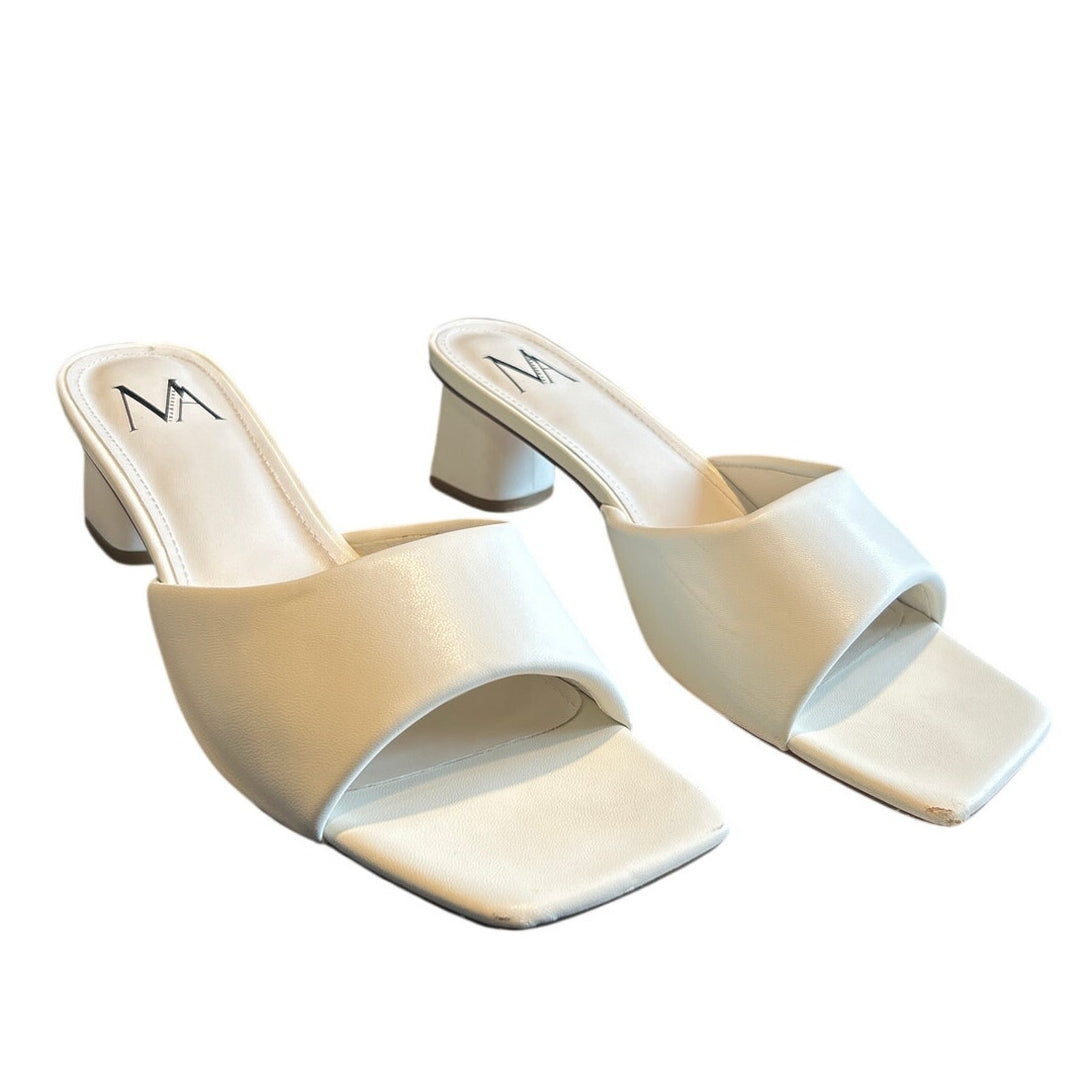 Miraazzurra Womens Size 10 Ivory 2" Heel Slide On Open Square Toe Shoes
