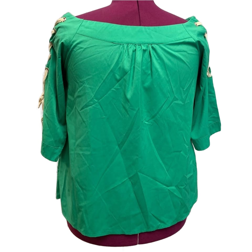 Hayden Womens Large PolySpandex Off Shoulder Lace Up Short Sleeve Blouse