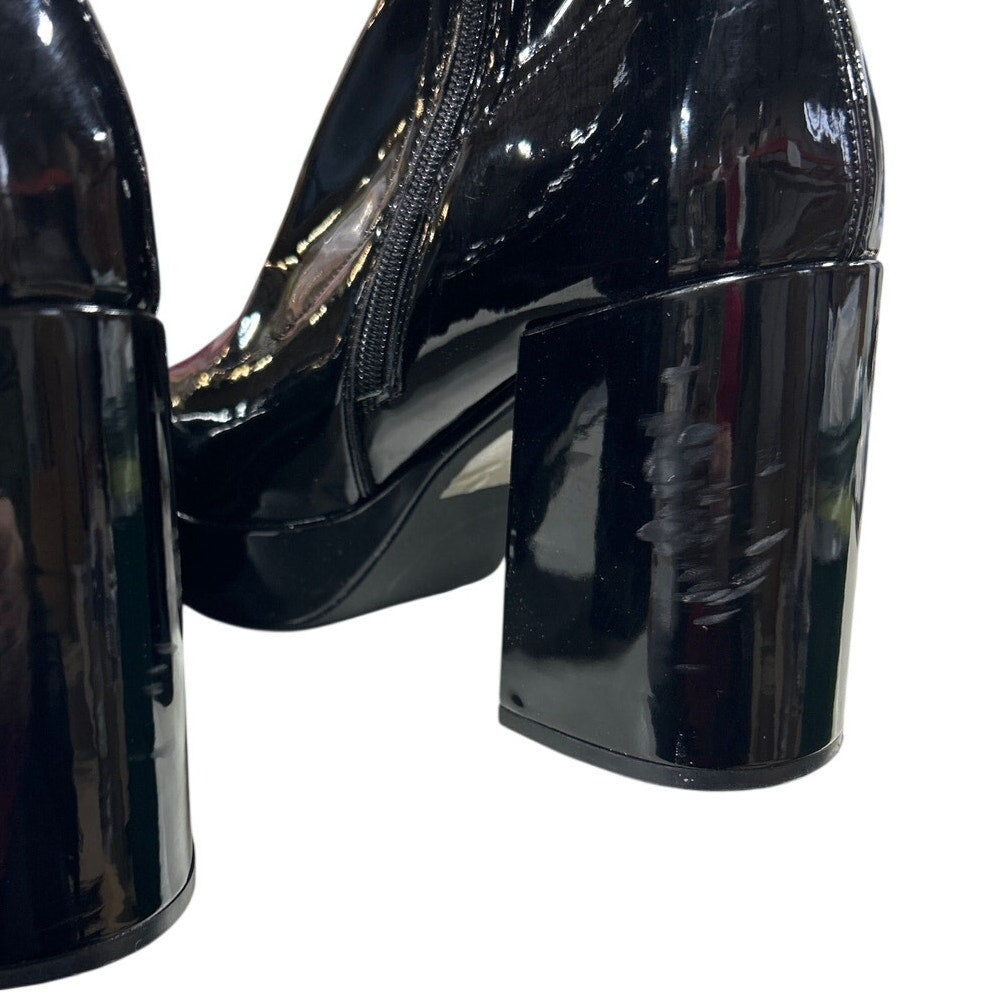 Dream Pairs Womens Size 11 Black Patent Leather 4" Block Heel Zip Ankle Boots