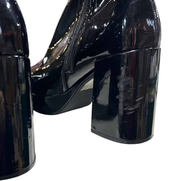 Dream Pairs Womens Size 11 Black Patent Leather 4" Block Heel Zip Ankle Boots