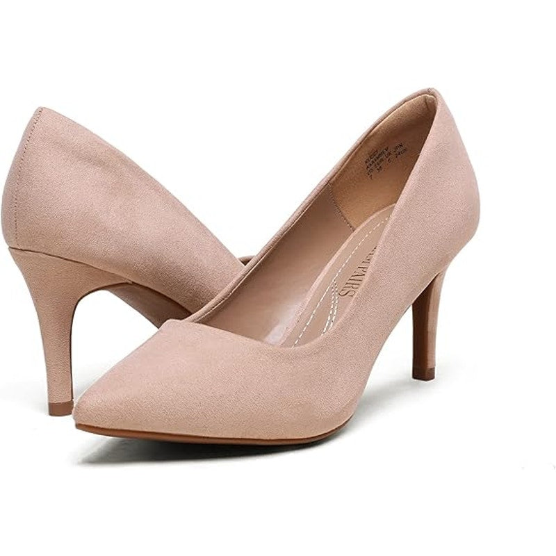 Dream Pairs Womens Size 5 Tan Faux Suede Pointy Toe Slide On 3" Heel Pumps Shoes