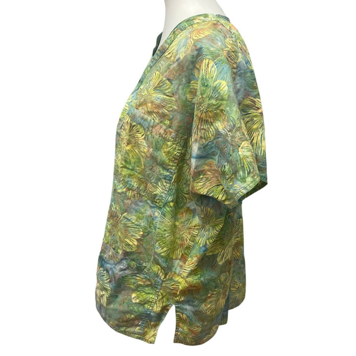 SCRUBS Brand Womens Large Muted Floral Cotton V-Neck Short Sleeve Scrub Top