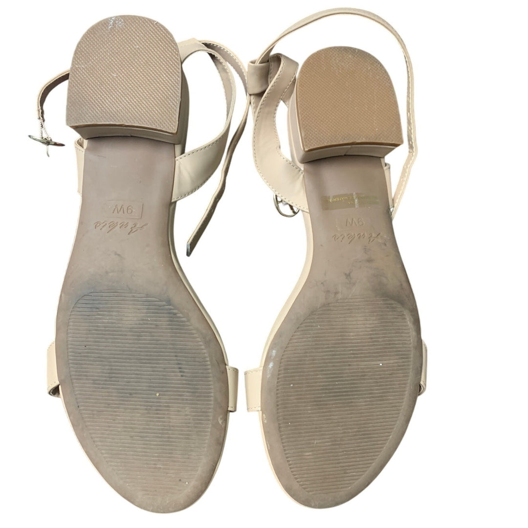 Ankis Womens Size 9W Nude Tan Open Toe Ankle Strap Low 1" Heel Sandals Shoes