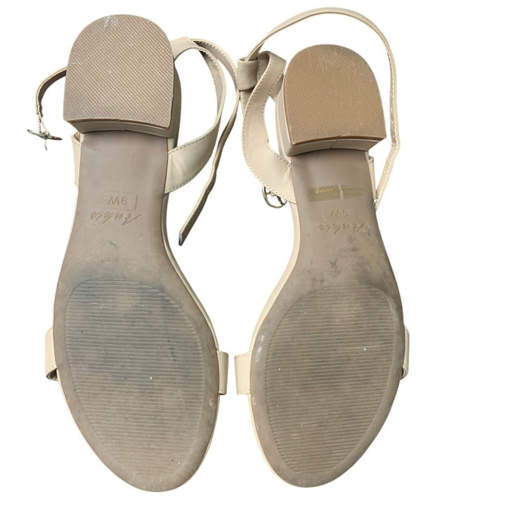 Ankis Womens Size 9W Nude Tan Open Toe Ankle Strap Low 1" Heel Sandals Shoes