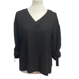 Worthington Womens Medium Sheer Tabbed Roll Up Sleeve V-Neck Polyester Blouse