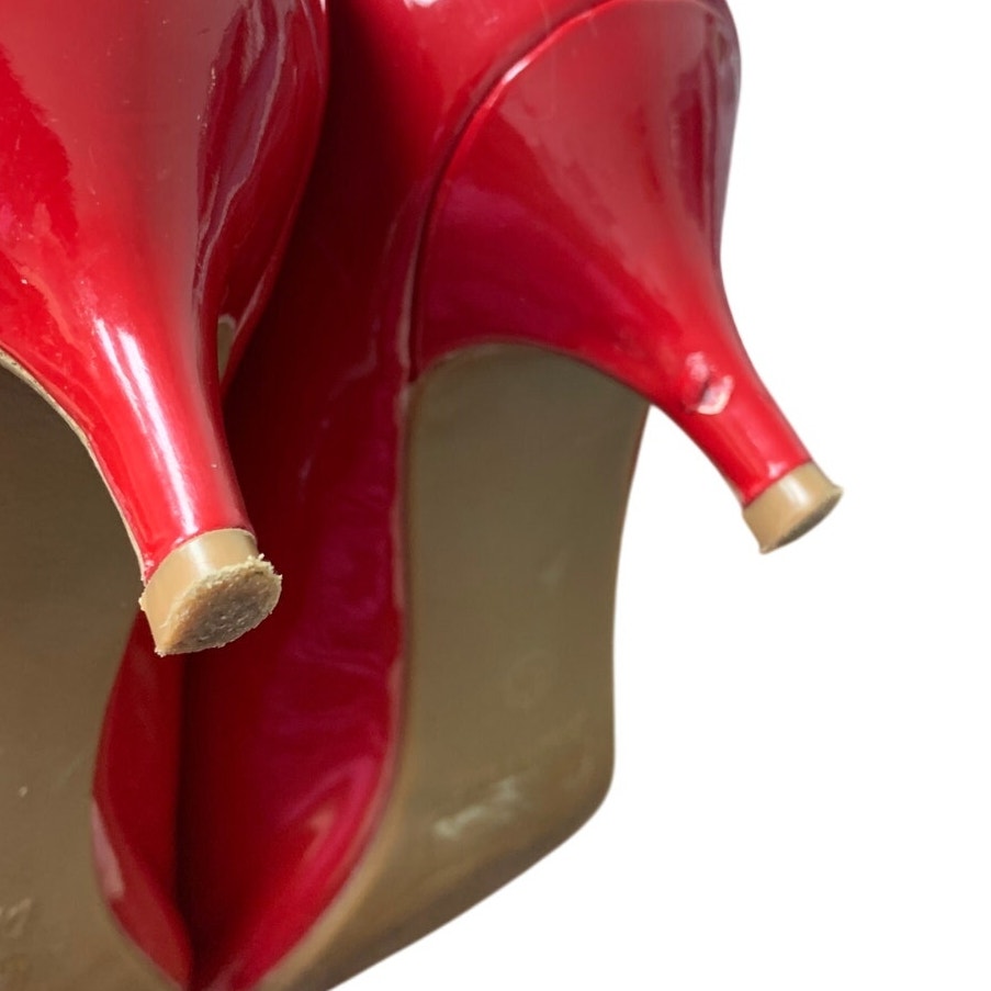 Dream Pairs Womens 8.5 Red Faux Leather 2.5" Heel Pointy Toe Slide On Pump Shoes
