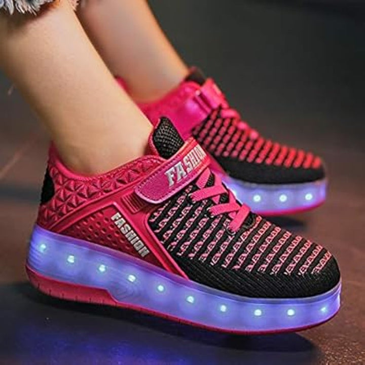 Girls 11.5 Pink Black Hook Loop Rechargeable Light Up Sport Shoes Missing Wheels