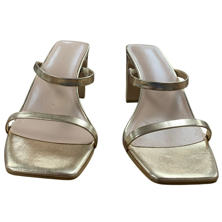 New The Drop Womens Size 11 Shiny Gold Open Toe 3.75" Heel Slide On Sandal Shoes