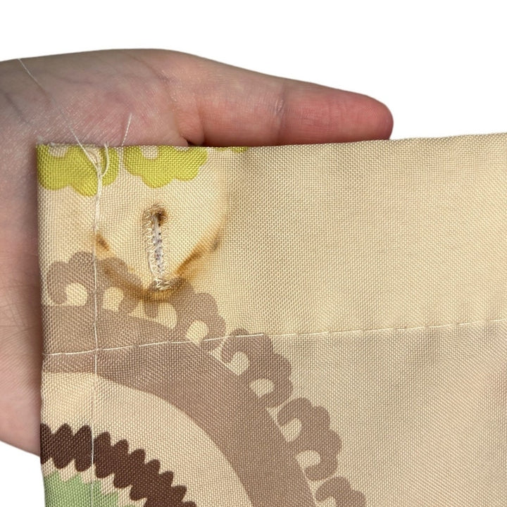 Tan Brown Green Circles Polka Dot Fabric Shower Curtain w Clear Plastic Rings