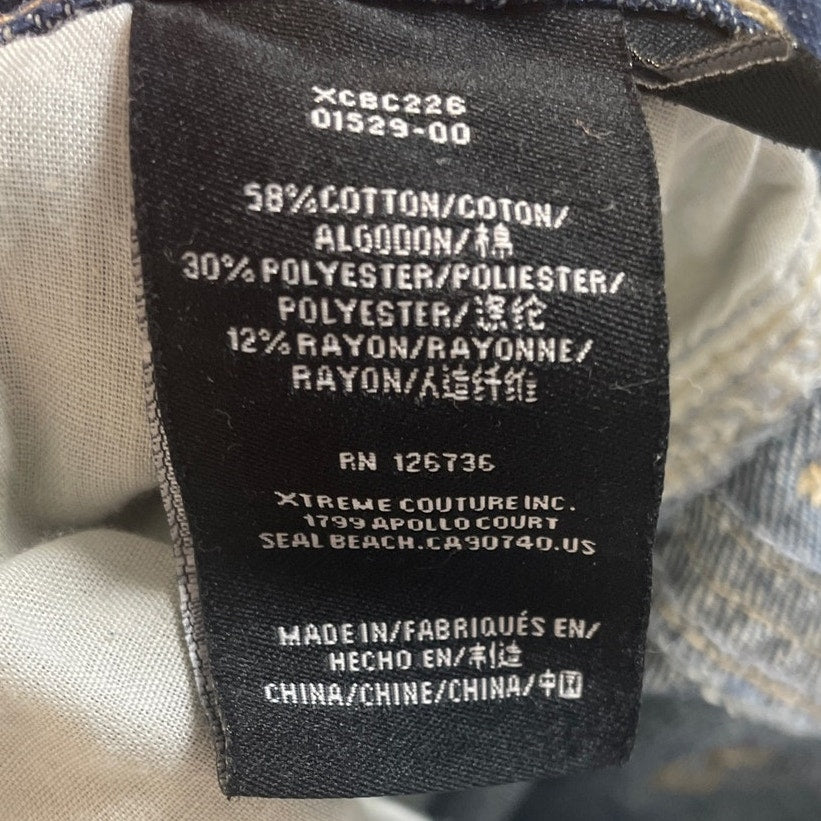Extreme Couture Mens Size 40 Whiskered PolyCotton Stretch Denim Blue Jeans