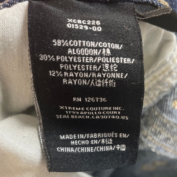Extreme Couture Mens Size 40 Whiskered PolyCotton Stretch Denim Blue Jeans