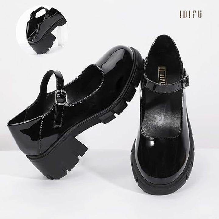 New IDIFU Womens Size 9 Black Patent Leather Platform Mary Janes Dress Shoes