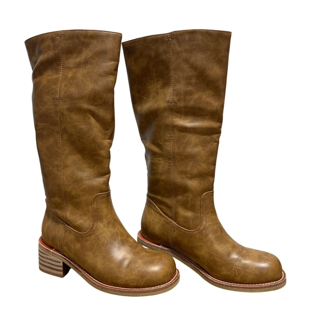 Vbdb Womens Size 6.5 Brown 2" Heel Knee High Boots Closed Round Toe Shoes