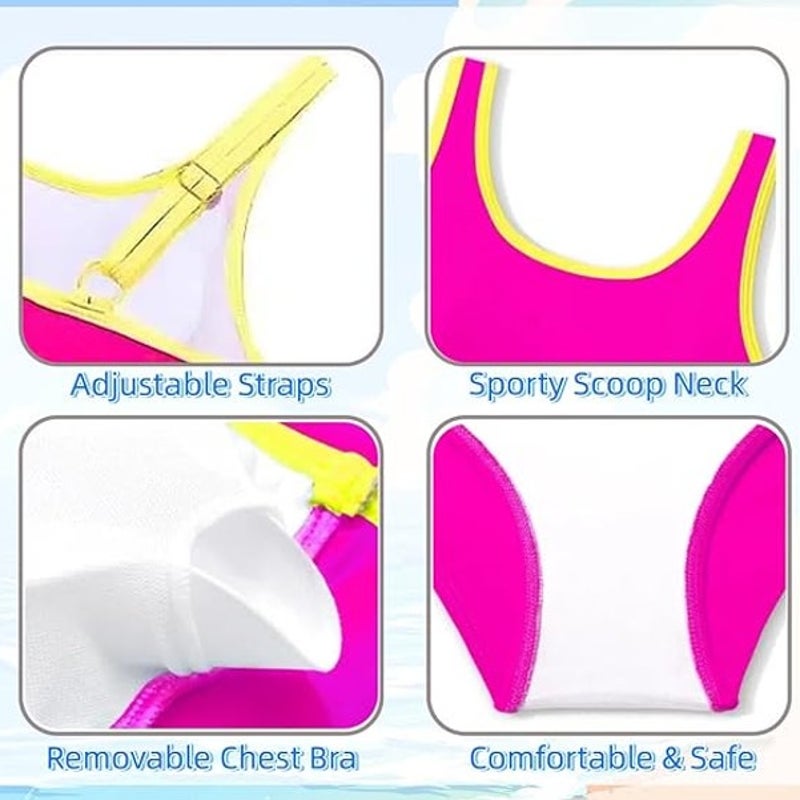 New Juniors Size 12-13Y High Waist Sporty 2 Piece Bikini Swimsuit w Sunglasses