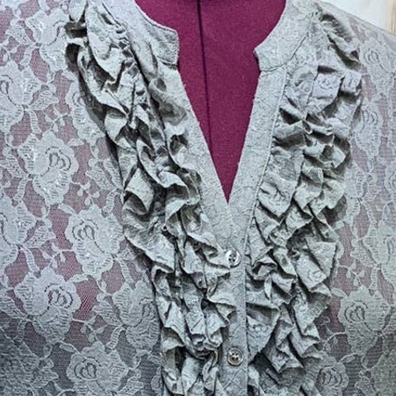 Style &amp; Co Woman 1X Lacy Sheer Ruffled Front 3/4 Sleeve Button Down Blouse Top