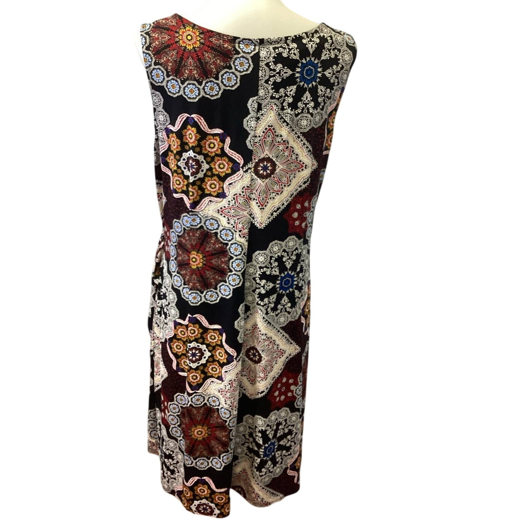 Robbie Bee XL Sleeveless Manadala Print Front Tie Stretchy Polyester Midi Dress