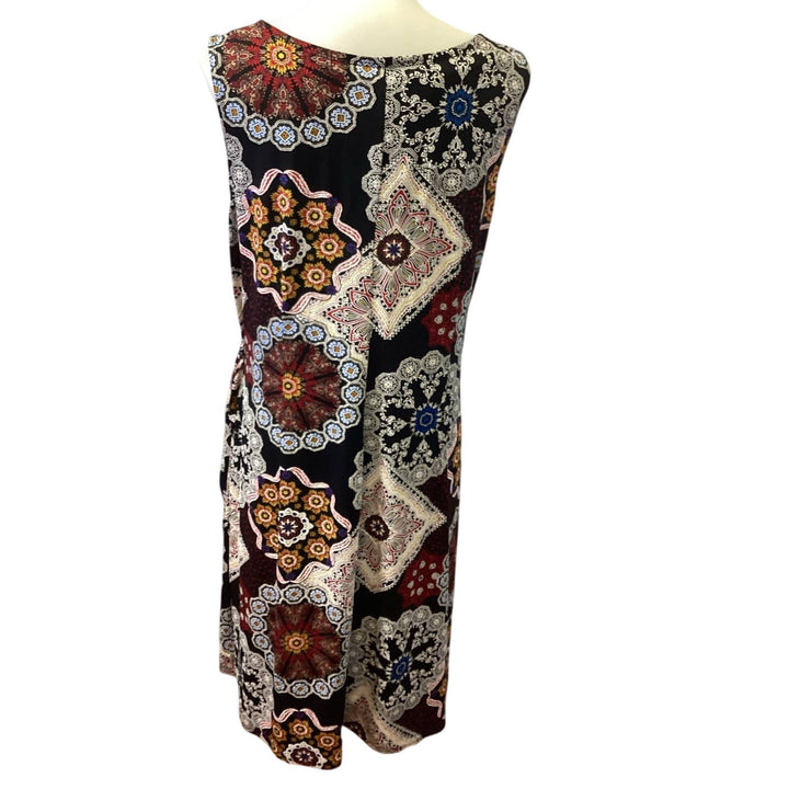 Robbie Bee XL Sleeveless Manadala Print Front Tie Stretchy Polyester Midi Dress
