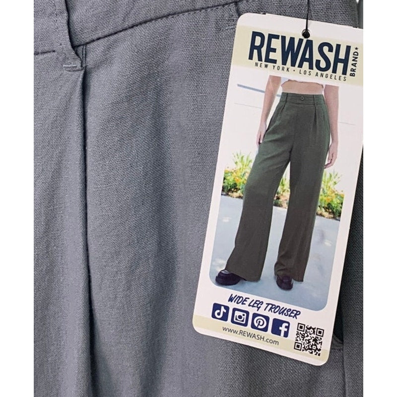 NWT New Rewash Juniors Size 11 Gray Linen Blend Wide Leg Trouser Pants