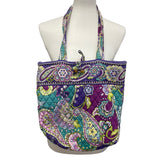 Vera Bradley Purple Blue Floral Quilted Fabric Handbag Purse Tote Bag