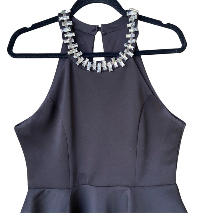 Bisou Bisou Womens Size 12 Black Jeweled Collar Sleeveless Back Zip Peplum Dress