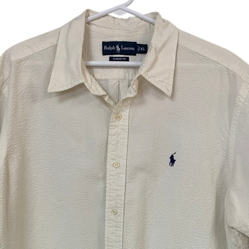 Ralph Lauren Mens XL White Short Sleeve Button Down Short Sleeve Collared Shirt