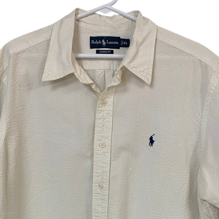 Ralph Lauren Mens XL White Short Sleeve Button Down Short Sleeve Collared Shirt