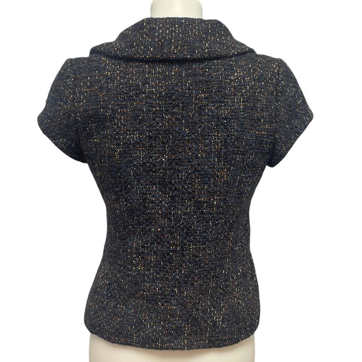 Classiques Entier Womens Small Short Sleeve Wool Blend Front Zip Blazer Jacket