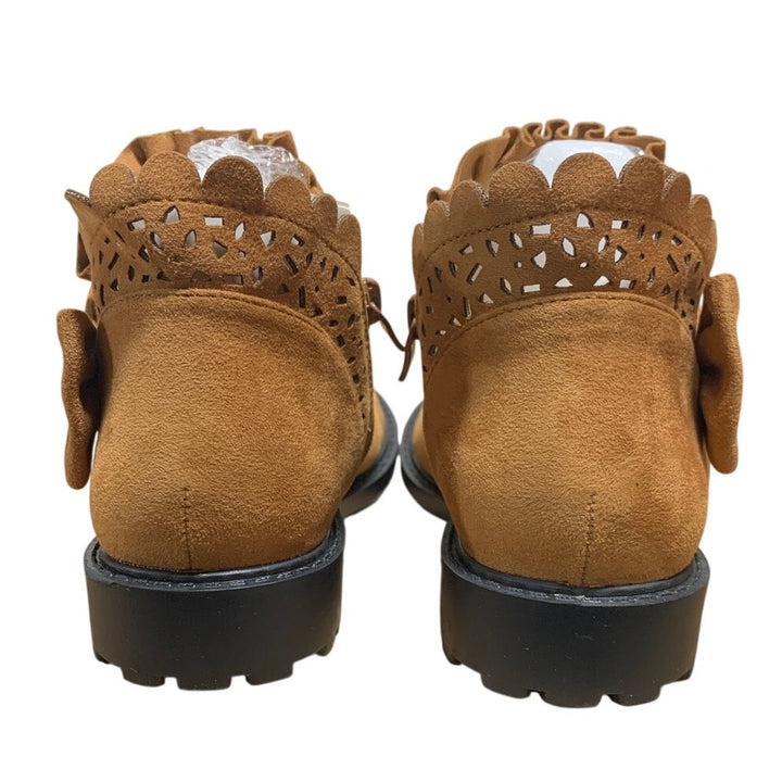 ZBY Little Girls Size 1 Light Brown Ankle Boots Round Closed Toe Size Zip Shoes