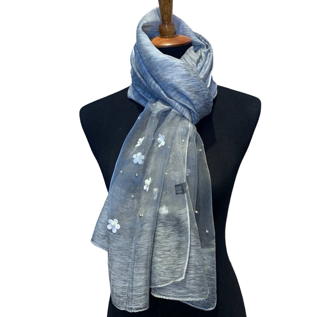 New Wedding Long Sheer Gray Pearl Floral Lightweight Scarf Wrap