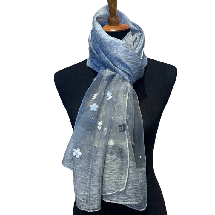New Wedding Long Sheer Gray Pearl Floral Lightweight Scarf Wrap