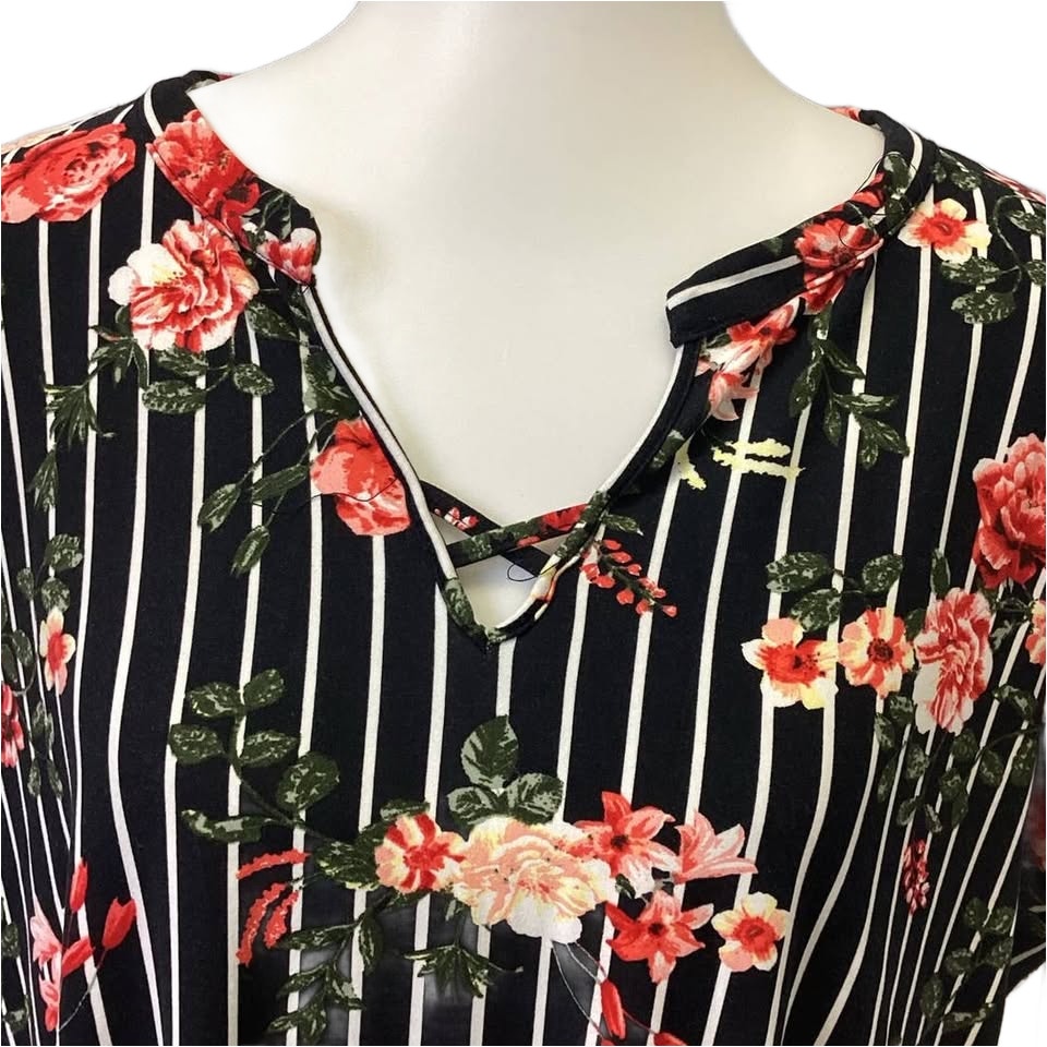 Bobbie Brooks Womens Plus 2X Super Soft Floral Striped Cap Sleeve Sheath Dress