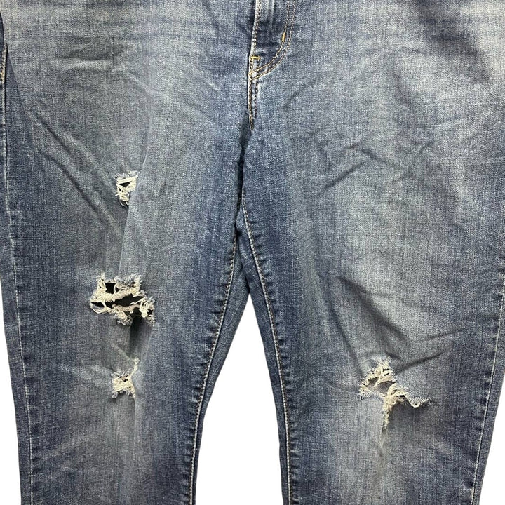 Levis Size 33 Factory Distress Cropped Boyfriend Stretch Cotton Denim Blue Jeans