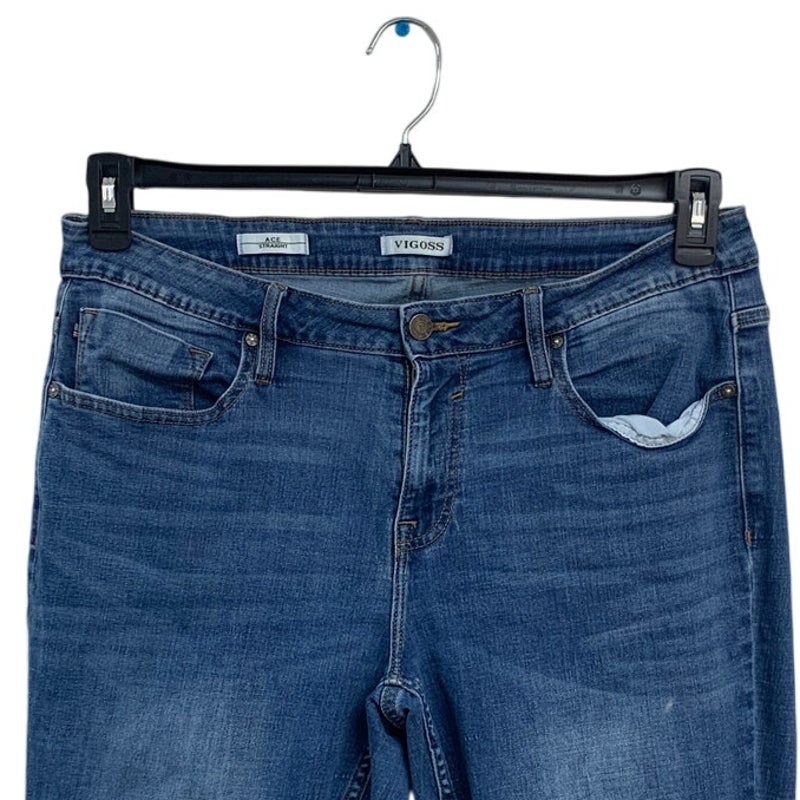 Vigoss Womens Size 18 Cotton Blend Distressed Ace Straight Denim Blue Jeans