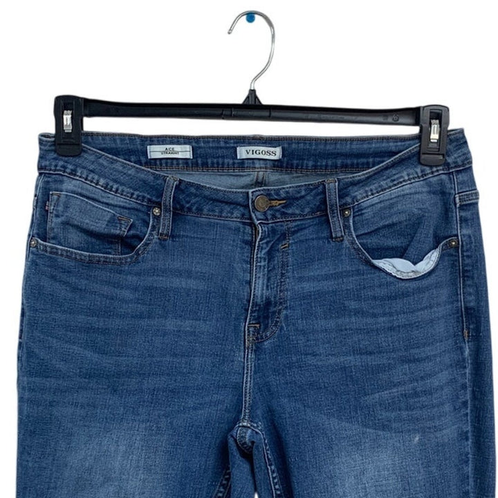Vigoss Womens Size 18 Cotton Blend Distressed Ace Straight Denim Blue Jeans