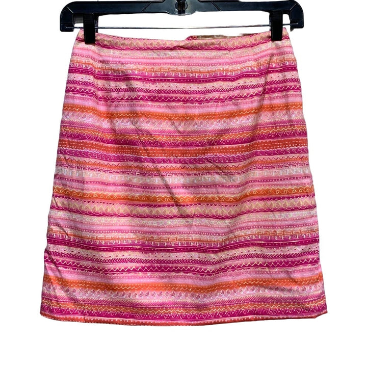 Talbots Petites 8P Pink Orange White Stripe Lined 100% Cotton Short Pencil Skirt