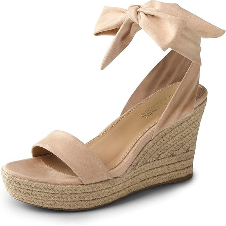 Dream Pairs Womens Size 9 Tan Faux Suede Open Toe 4.25" Wedge Espadrille Shoes