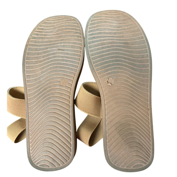 Mysoft Womens 9.5 Camel Brown 1.5" Platform Wedges Elastic Strap Sandal Shoes