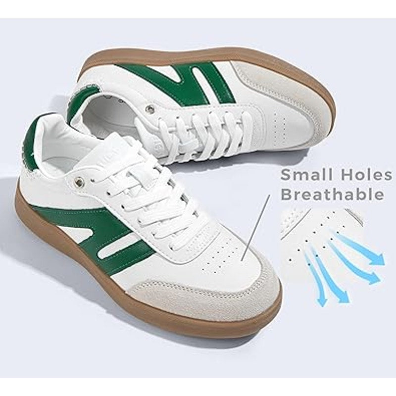 Lucky Step Womens Size 8.5 White Green Faux Leather Lace Up Retro Sneaker Shoes