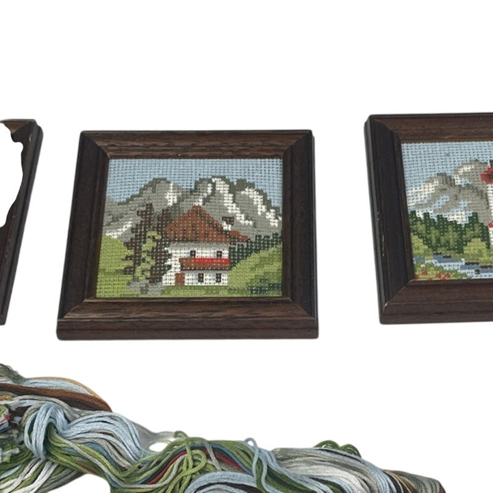 Vintage Counted Cross Stitch Unmade Mountain Houses Craft Kit w Instructions