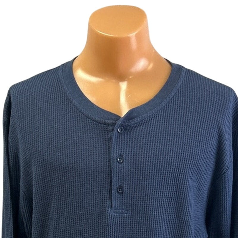 Joe Boxer Mens 3XL Blue Waffled PolyCotton Long Sleeve 3-Button Henley Shirt